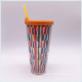 Food Safe Plastic Coffee Cups with Straw (SH-PM34)